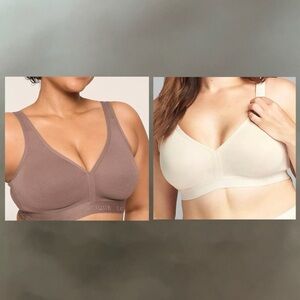 Lot of 2 36DD Cacique Seamless Wire Free Comfort Bras - Brown and Cream
